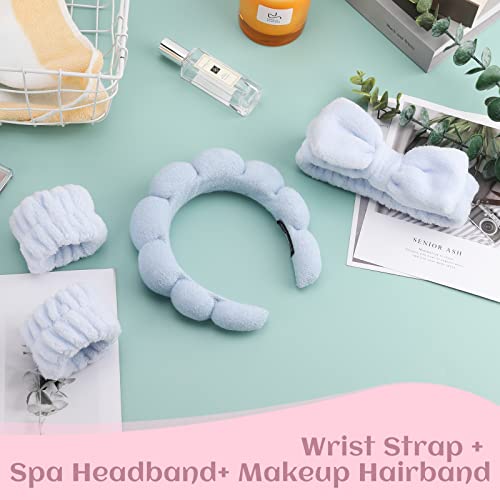 ATROCH Sponge Spa Headband & Wristband Set, Soft Skin Care Hair Band 4 Pcs