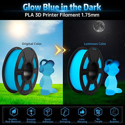 SUNLU Glow Blue PLA Filament for 3D Printers