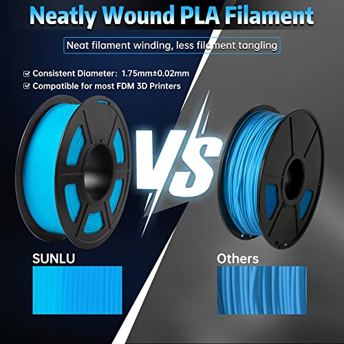 SUNLU Glow Blue PLA Filament for 3D Printers