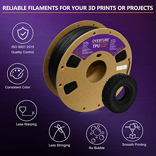OVERTURE TPU Filament, Flexible 1kg Spool, Black