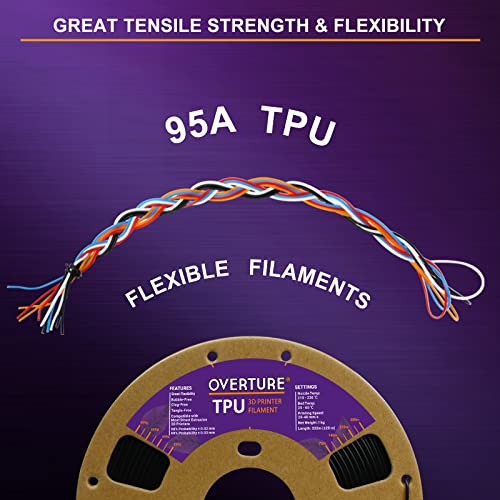 OVERTURE TPU Filament, Flexible 1kg Spool, Black