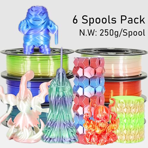 MIKA3D 6 Spools Color Change Silk PLA Filament Bundle