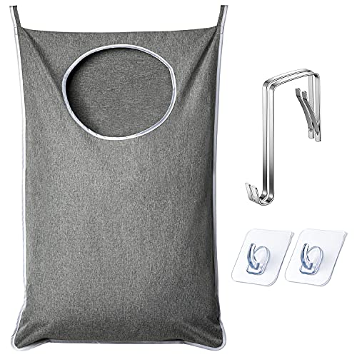 ANSTROUT XL Hanging Laundry Hamper with Hooks, Grey