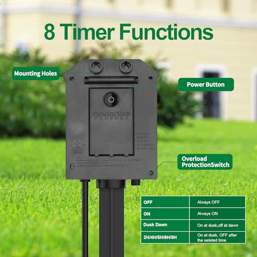TiFFCOFiO Outdoor Remote Power Stake Timer - ETL Listed