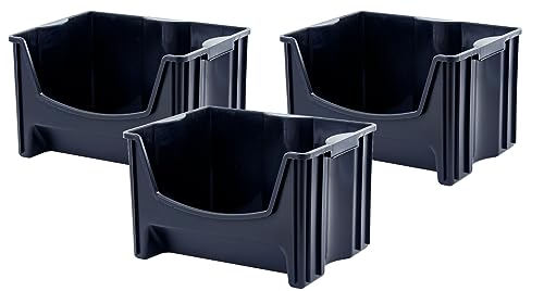 Jumbo Stackable Storage Bins, Pack of 3, Black