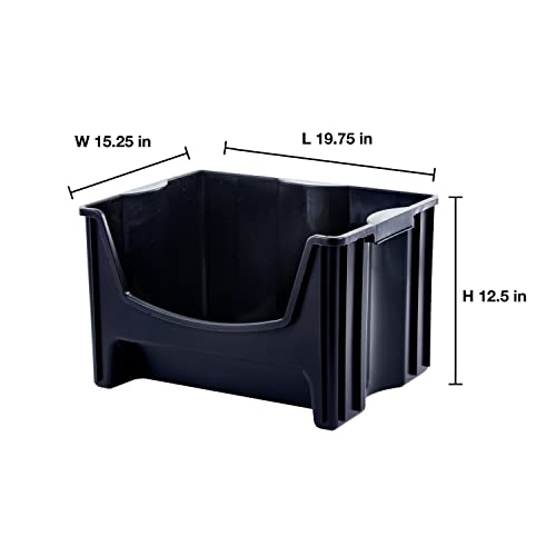 Jumbo Stackable Storage Bins, Pack of 3, Black
