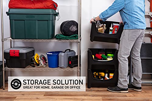 Jumbo Stackable Storage Bins, Pack of 3, Black