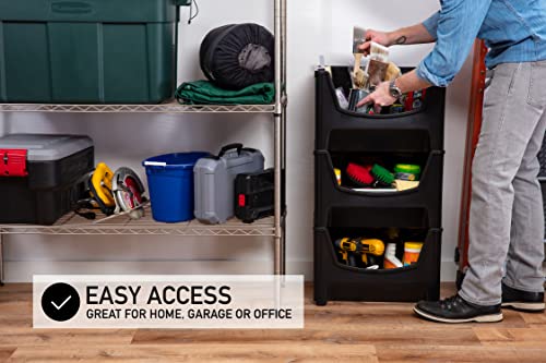 Jumbo Stackable Storage Bins, Pack of 3, Black