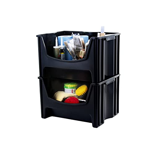 Jumbo Stackable Storage Bins, Pack of 3, Black