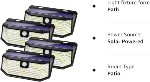 Aootek 2500Lm Solar Motion Lights, 3 Modes, IP65, 4-pack