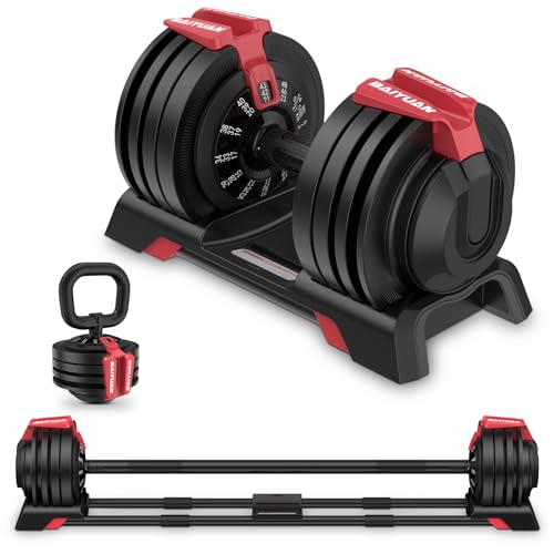 BaiYuan 3-In-1 Adjustable Dumbbell Set, 7-52lbs Free Weights