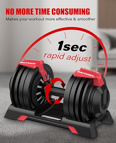 BaiYuan 3-In-1 Adjustable Dumbbell Set, 7-52lbs Free Weights