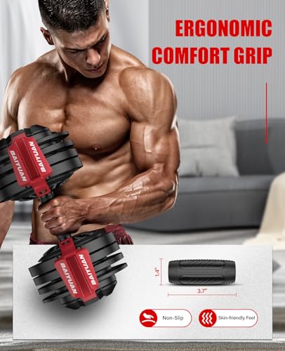 BaiYuan 3-In-1 Adjustable Dumbbell Set, 7-52lbs Free Weights