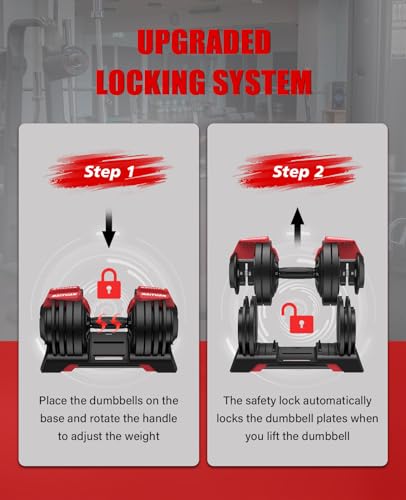 BaiYuan 3-In-1 Adjustable Dumbbell Set, 7-52lbs Free Weights