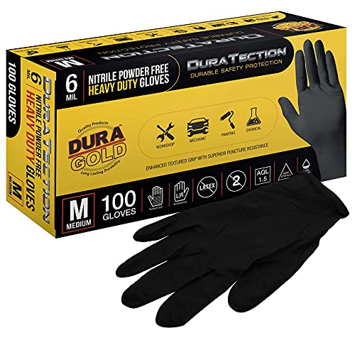 Dura-Gold HD Black Nitrile Gloves, 100 Count, Medium
