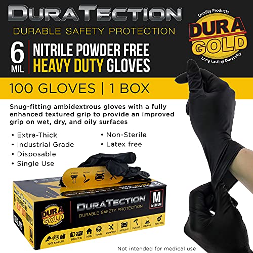 Dura-Gold HD Black Nitrile Gloves, 100 Count, Medium