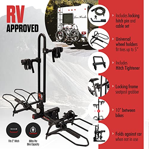 Premium Hollywood RV Rider Hitch Bike Rack - Holds 2 Electric Bikes - Durable Design