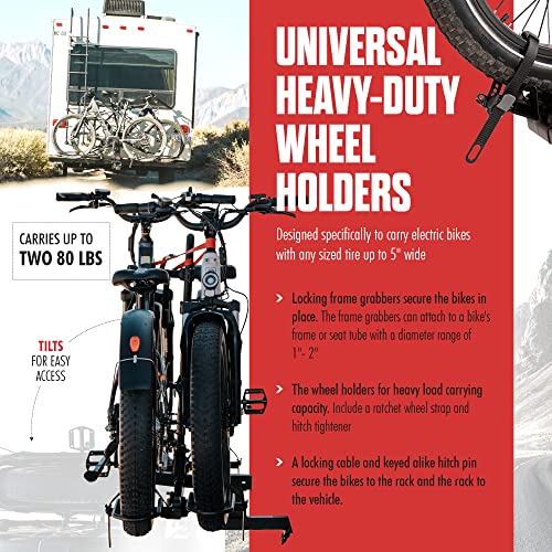 Premium Hollywood RV Rider Hitch Bike Rack - Holds 2 Electric Bikes - Durable Design