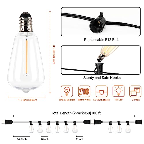 100FT LED string lights with dimmable Edison bulbs