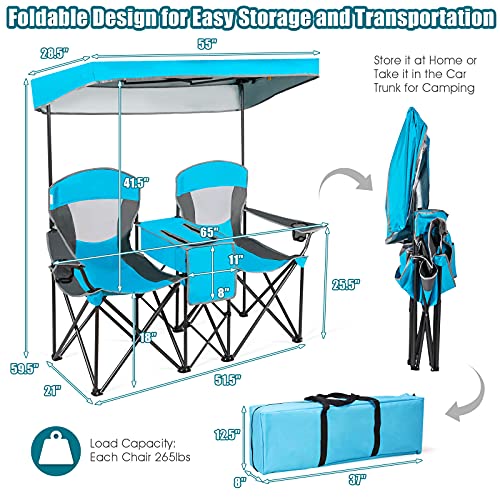 Safstar Double Camping Chair with Canopy Shade & Table