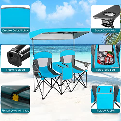 Safstar Double Camping Chair with Canopy Shade & Table