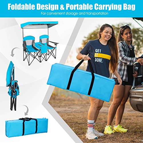 Safstar Double Camping Chair with Canopy Shade & Table