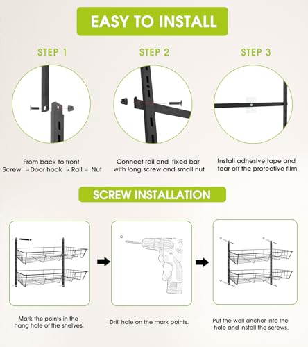 Over-the-Door Pantry Organizer with Adjustable Baskets - Black