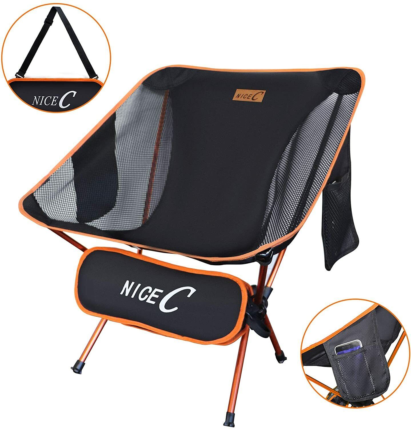 NiceC Ultralight Portable Folding Camping Chair with Storage Bags