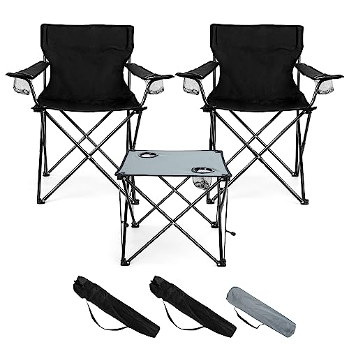 3-Pack Folding Camping Chair Set with Table, Black/Grey