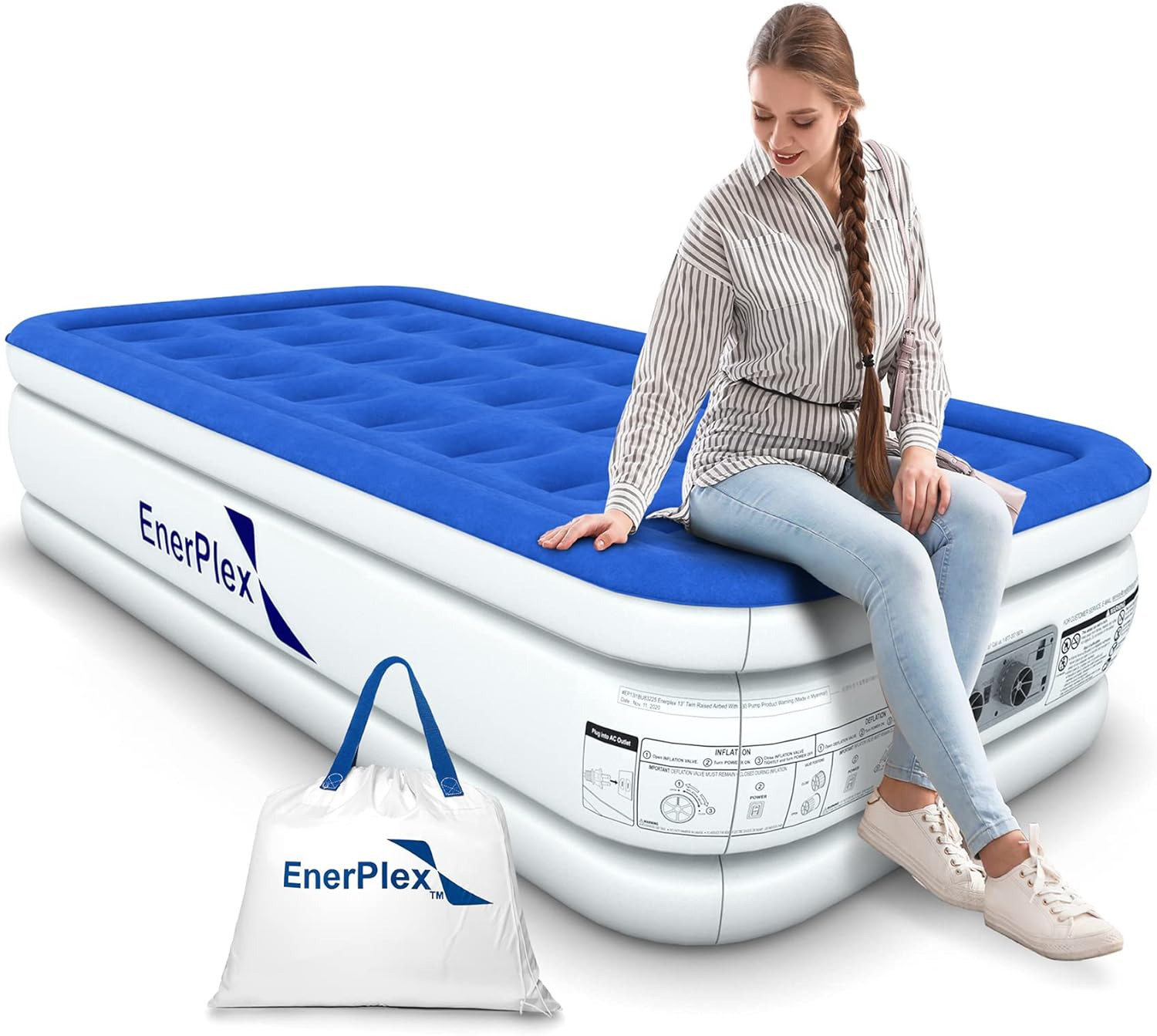 Double Height Inflatable Air Mattress with Built-In Pump