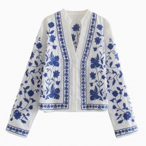Floral Embroidered Autumn Blouse for Women