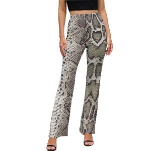Snakeskin Print Flare Pants for Camping Adventures