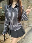 Chic Blue Women's Camp Shirt with Lapel Style