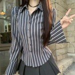 Chic Blue Women's Camp Shirt with Lapel Style
