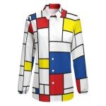 Mondrian-Inspired Oversized Long Sleeve Blouse