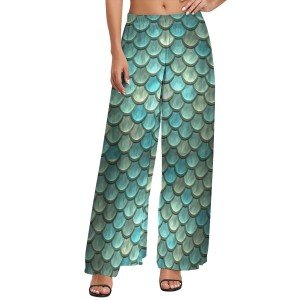Metallic Mermaid Fish Scale Wide Leg Pants
