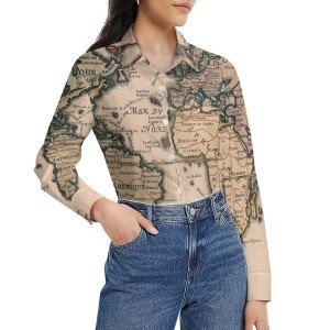 1714 Vintage Map Graphic Oversized Blouse for Women