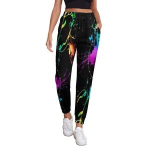 Colorful Neon Splatter Jogger Pants for Women