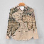 1714 Vintage Map Graphic Oversized Blouse for Women