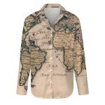 1714 Vintage Map Graphic Oversized Blouse for Women
