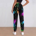 Colorful Neon Splatter Jogger Pants for Women