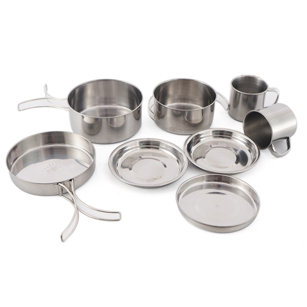 Stainless Steel Camping Cookware Set with Plates and Cups