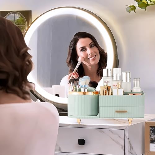 360° Rotating Makeup Organizer with Drawers and Large Capacity