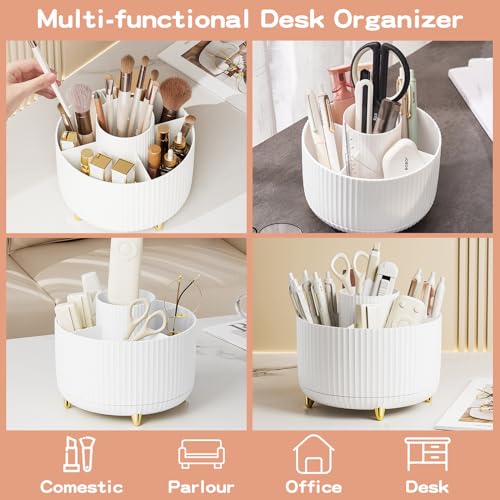 360° Rotate Makeup Brush Holder Organizer, White Vanity Storage