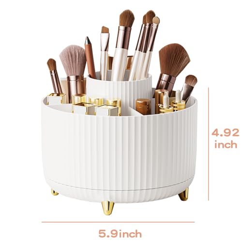 360° Rotate Makeup Brush Holder Organizer, White Vanity Storage
