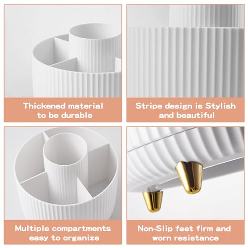 360° Rotate Makeup Brush Holder Organizer, White Vanity Storage