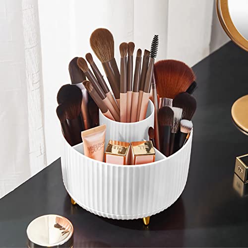 360° Rotating Makeup Brush Holder Organizer - White
