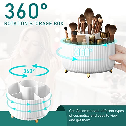 360° Rotating Makeup Brush Holder Organizer - White