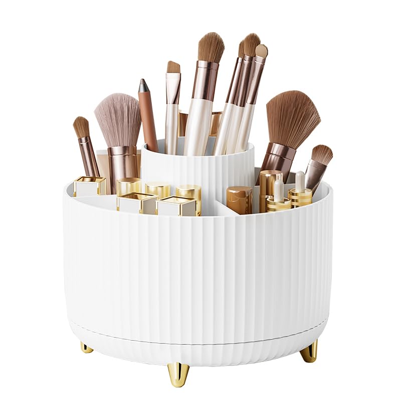 360° Rotating Makeup Brush Holder Organizer - White