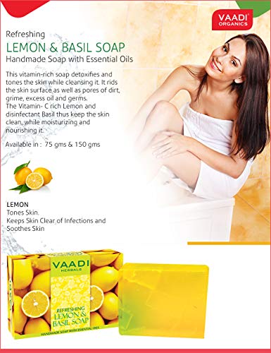 Vaadi Herbals Lemon & Basil Oil Bar Soap, 8-Pack